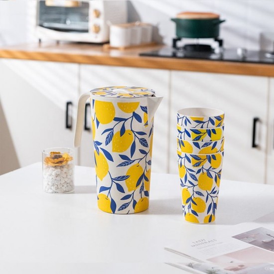 OEM colorful biodegradable 5 pcs bamboo fiber pitcher and cup set OEM colorful biodegradable 5 pcs bamboo fiber pitcher and cup set